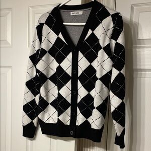Grace Karin Black and White Argyle Cardigan